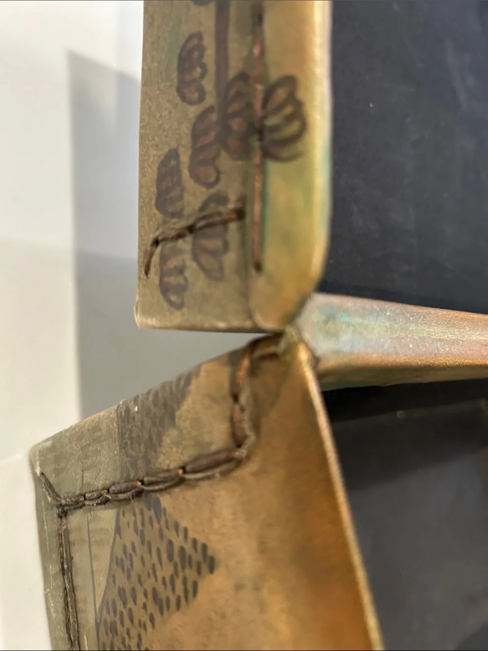 19th Century Chinese Chest Hand-Painted Wooden & Leather